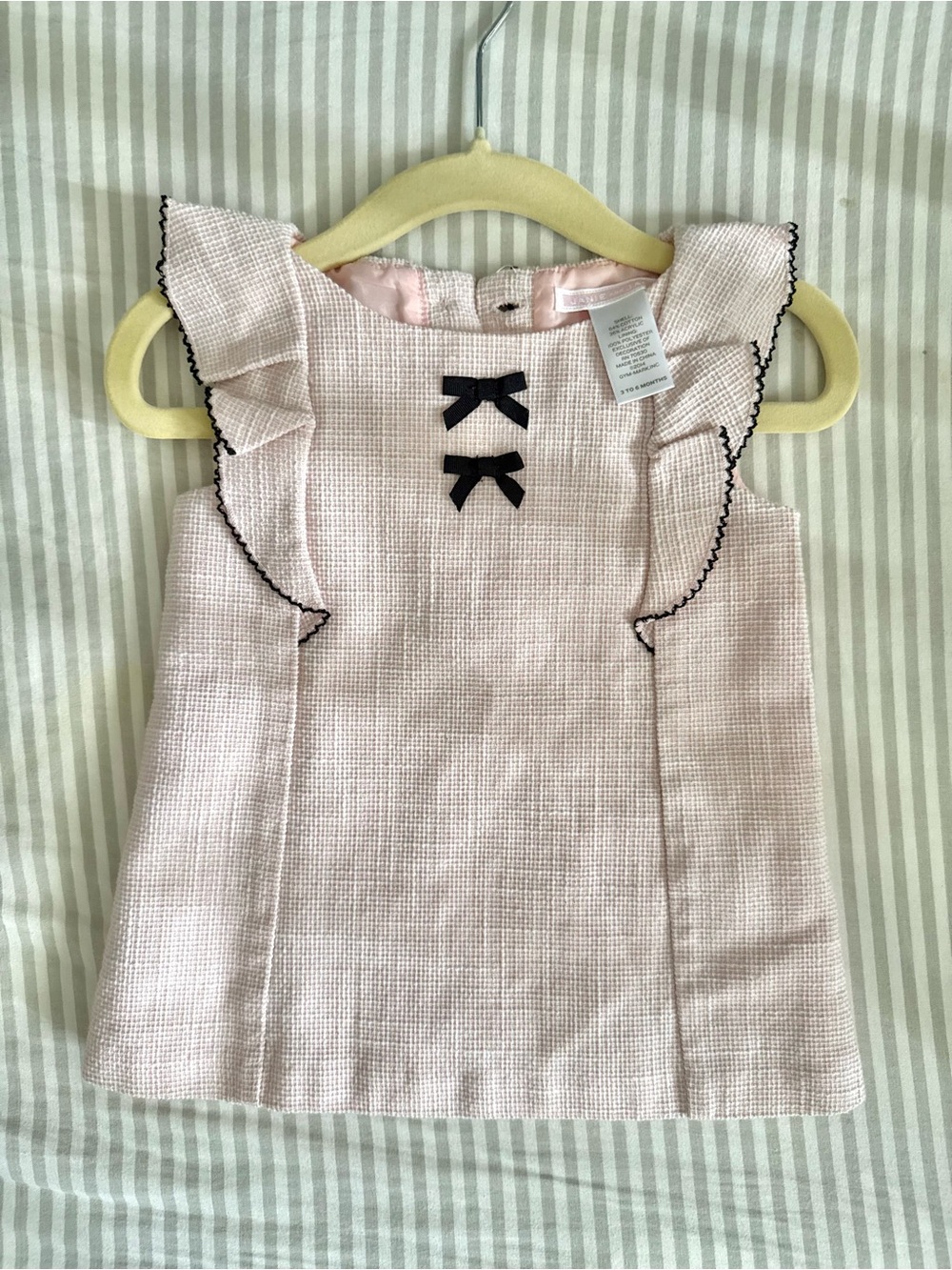 Janie and Jack Pale Pink Dress Cover with Black Trim Bows
